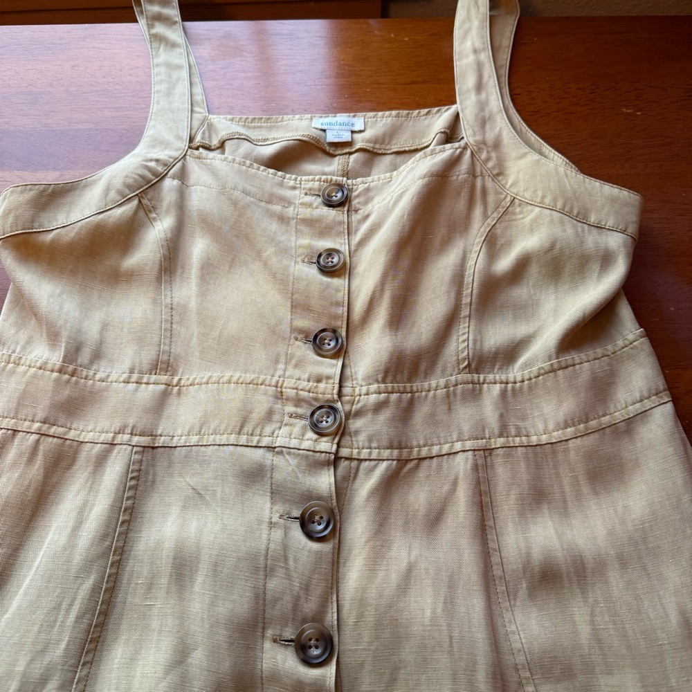 Sundance Tencel Linen Blend Midi Dress L Button Down Sleeveless Beige Yellow - Picture 13 of 16